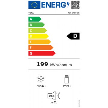 Teka RBF 3450 SS Ψυγειοκαταψύκτης Total NoFrost Υ185xΠ60xΒ69εκ. Inox